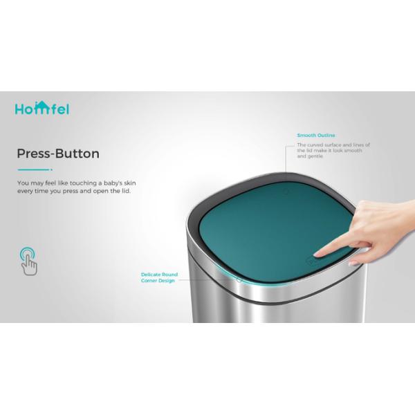 STANDING Touch Button Bin 30L/40L/50L Stainless Steel Office Trash Can Button Open OEM for Office Structure STANDING