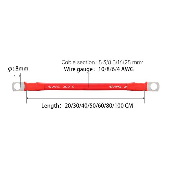 UPS Power 8 AWG Battery Wire 80cm 100cm M8 Terminal With Crimping And Soldering Lug