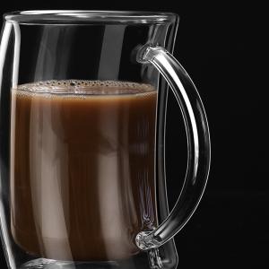 Quality Espresso Double Wall Glass Cup Safe To Touch With Handle Unique Design for sale