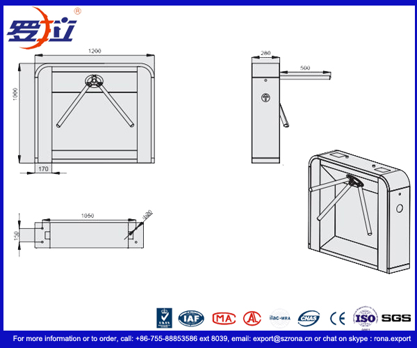 Semi - Automatic Tripod Turnstile Gate , Pedestrian Access Waist High Turnstiles