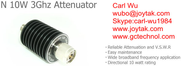 N type attenuator 10 Watt 3Ghz N male plug to N female jack fixed attenuators / N-JK10W3G