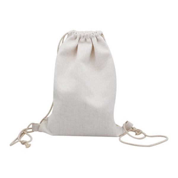 White Linen Sublimation Drawstring Backpack Custom Photo Printing Linen Drawstring Bag