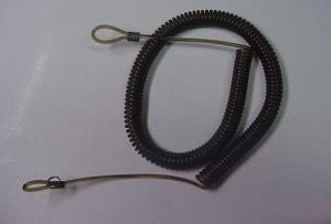 Plastic retractable transparent black spring string coil chain simple tether w/small loops