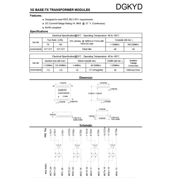 KHGP2404SR 1000BASE-TX Gigabit Network Transformer Ethernet Isolation Filter