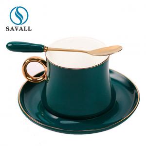 China Savall Irregular Plain Colored Green Ceramic Tea Cup And Saucer Set Hotels on sale