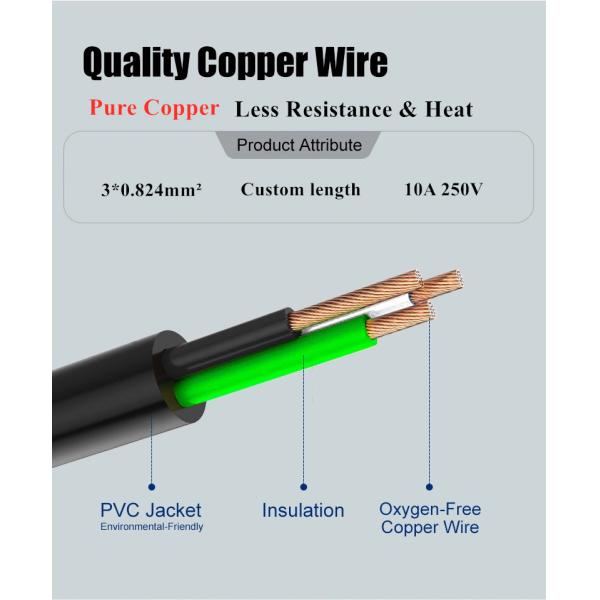 HENG-WELL US 2 Pin NEMA 1-15P Plug to IEC 320 C7 Power Cord Set PVC 1.8M 1800mm Black UL Power Cord