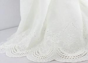 China Embroidery White Cotton Net Lace Fabric , Cotton Eyelet Lace Fabric With Scalloped Edge on sale