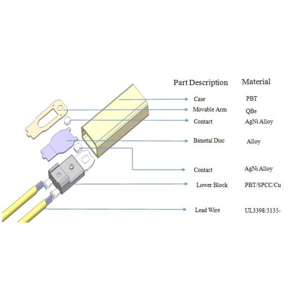 13.5x5.4x2.4mm Thermal Protector Switch 24V 3A Small Bimetal Temperature Switch