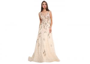 Beige Lace Middle Eastern Party Dresses , Anti - Wrinkle Middle Eastern Gowns