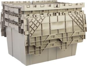 Quality Efficient Foldable Turnover Plastic Crate Attached Lid Solid Moving Storage Bin Stackable Pallet Container For Convenient for sale