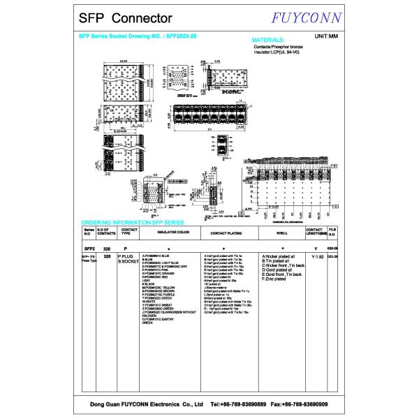 SFP+ Connector 2x8 16 Port 320 Pin Press Fit EMI Gasket