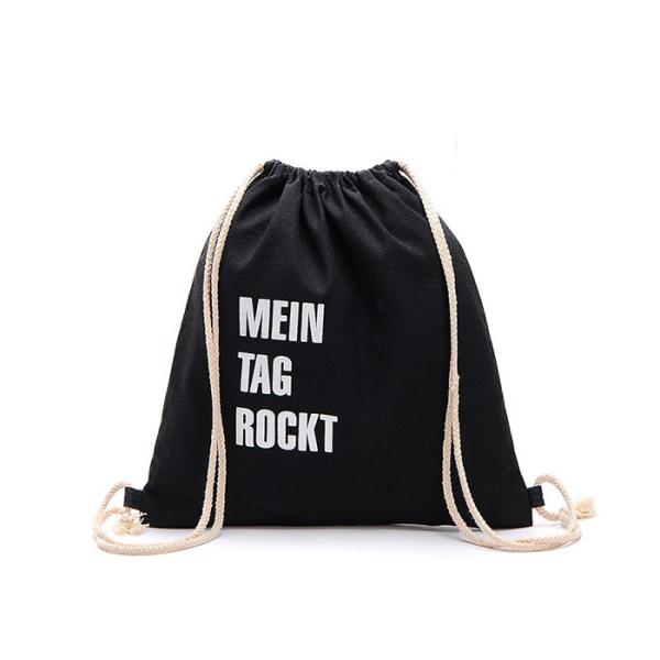 Custom Logo Canvas Drawstring Bags Black Canvas Cinch Backpack For Men
