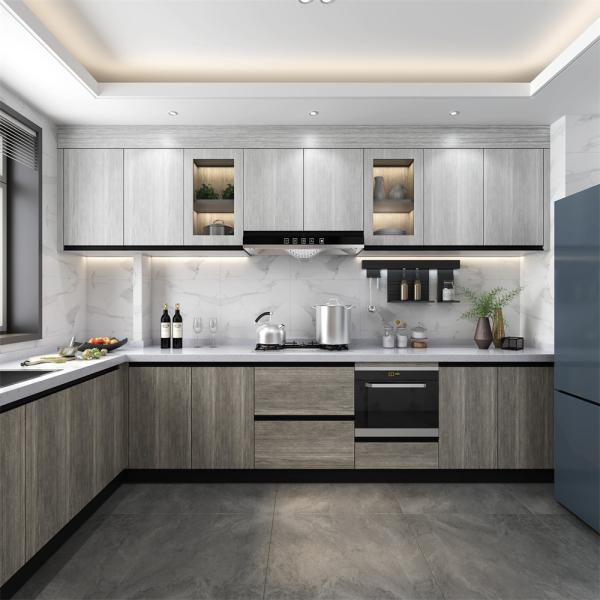 Customized Veneer Color Modern Design Modular Solid Wood Kitchen Cabinets Accessories