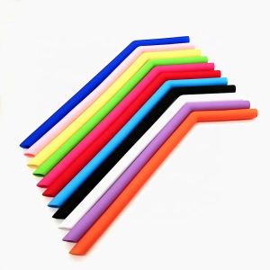 Custom Foldable Reusable Silicone Drinking Straws Eco Friendly With Cleaning