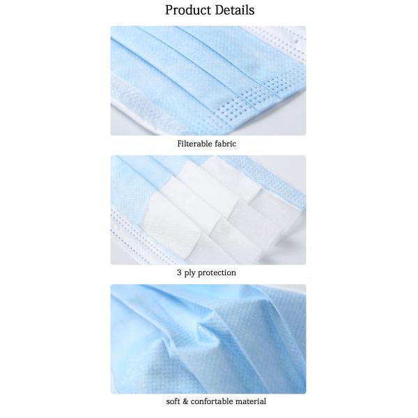 Standard Earloop Face Masks 3 Layer Disposable Dust Masks Non Woven Material
