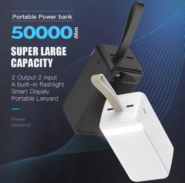 Buy Power Bank 50000mah USB Type C and Micro USB Input Ports Mobile Charger Power Bank Led Display with Rope Handle at wholesale prices