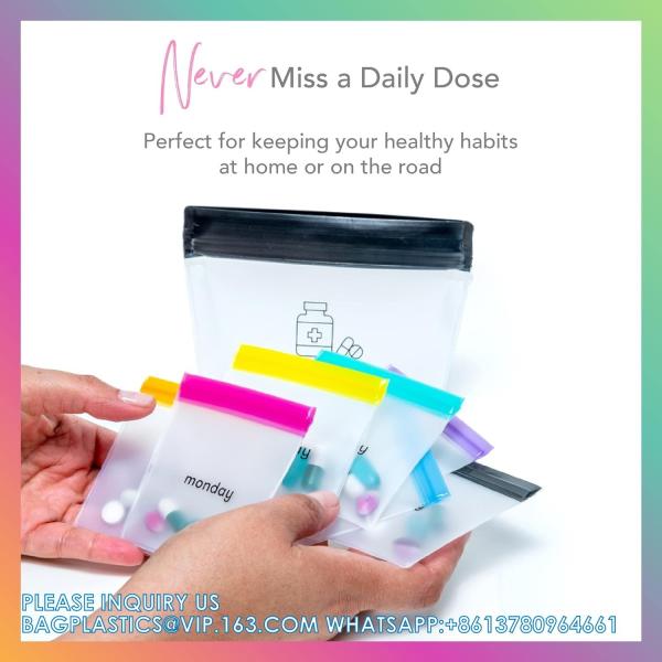 Pill Pouch Set, Zip Pill Organizers, Large Reusable Travel Pill Container, Color-Coded Medicine Bags, Organize