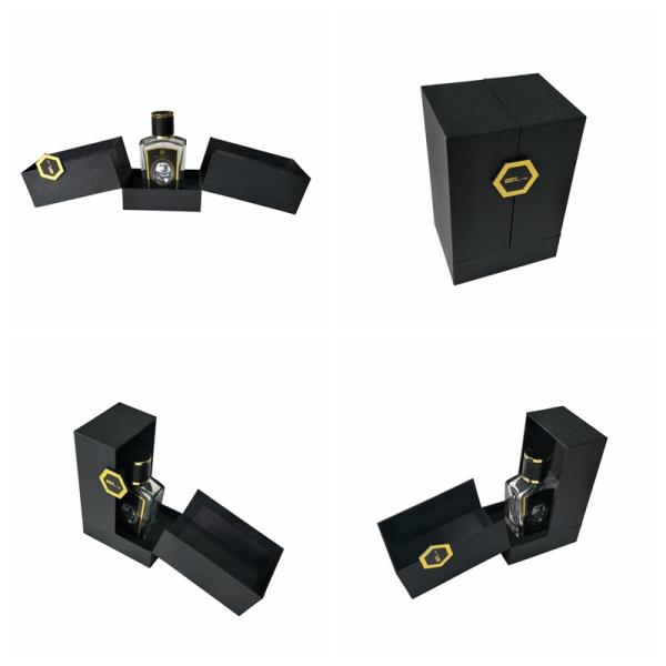 2 Sides Open Black Textured Perfume Gift Wrapping Boxes Customized With EVA Insert