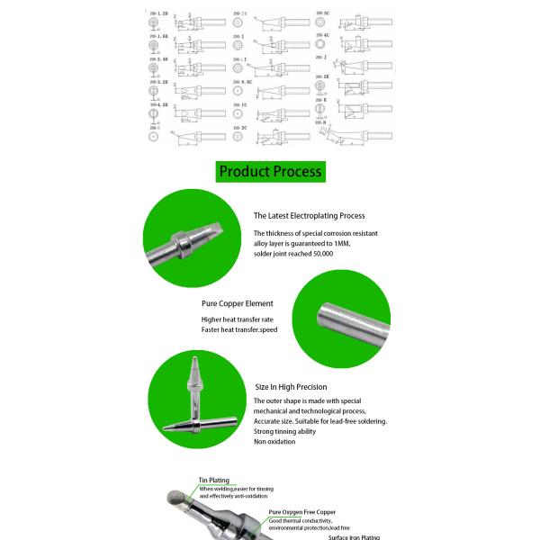 Green 200 Series B C D K I J Lead Free Soldering Tips Oxygen-free Copper ,CrZr
