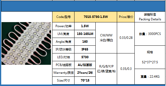 3 LED DC 12V 1.5W Waterproof IP65 LED Module LED Injection Module 5730