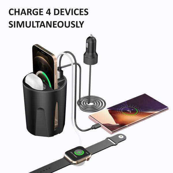 Cup Car Wireless Charger With Convenient Wireless Charging & Cable Charging