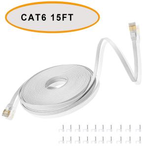 China Cat 6 Ethernet Flat Patch Cable 50 Ft White Color Unshielded Twisted Pair on sale