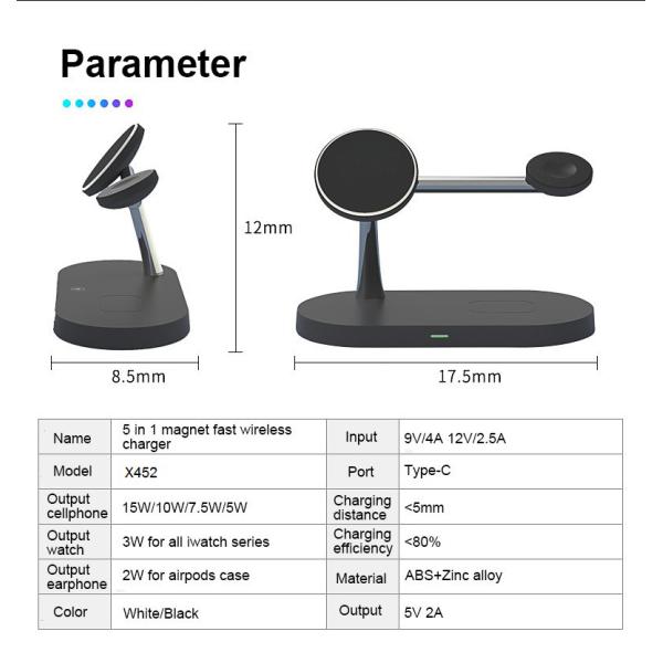 Fast 15w 5 In1 Multi Function Wireless Charger Qi Magnetic Stand