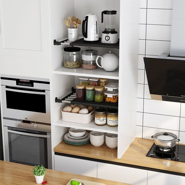 Retractable Expandable Move Free ABS Plastic Containers Panel Bathroom & Kitchen Multifunction Shelf Under Sink Organizer