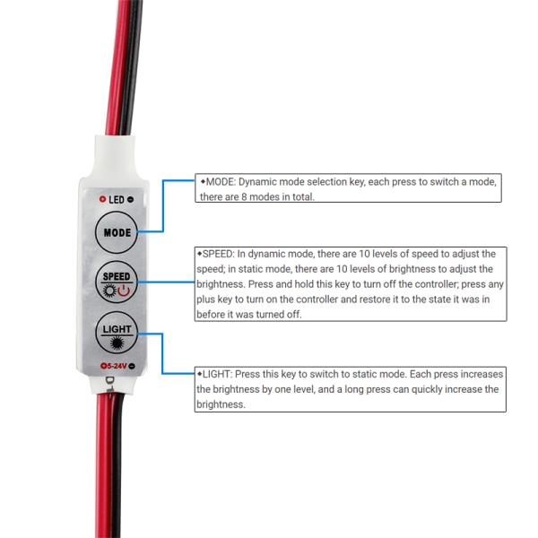 3 Key LED Mini Controller 5V 12V 24V For 5050 3528 Single Color LED Strip Light