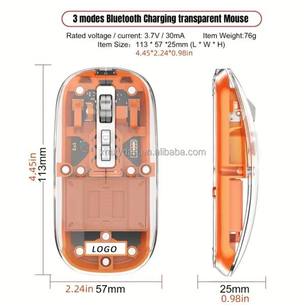 2400 Dpi Backlight Wired Mouse 2.4G Receiver Super Slim Custom Transparent Ergonomics
