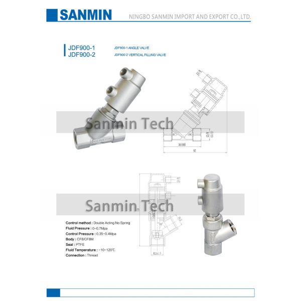 JDF900 - 1 JDF900 - 2 Pneumatic Angle Seat Valve Vertical Filling Thread Connection