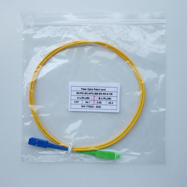 SX SM 0.9mm Fiber Optic Patch Cord , Telecom Grade SC / APC to SC / UPC LSZH Cable
