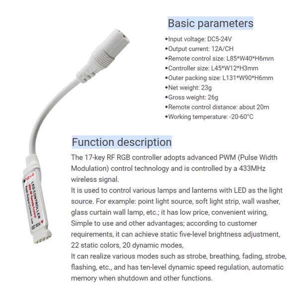 17 Key LED Mini Controller 12V 3 Channel RF Wireless Remote For 5050 LED Strip