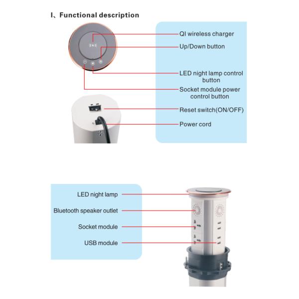 Multifunction WIFI Smart Motorized Socket 3 positions Pop Up Socket USB Smart Table Plugs