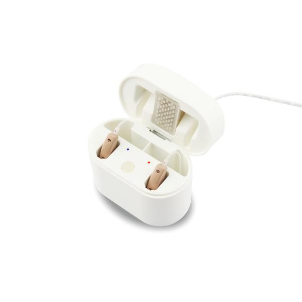 BTE Mini Rechargeable Hearing Aids Dual Microphone Beige White