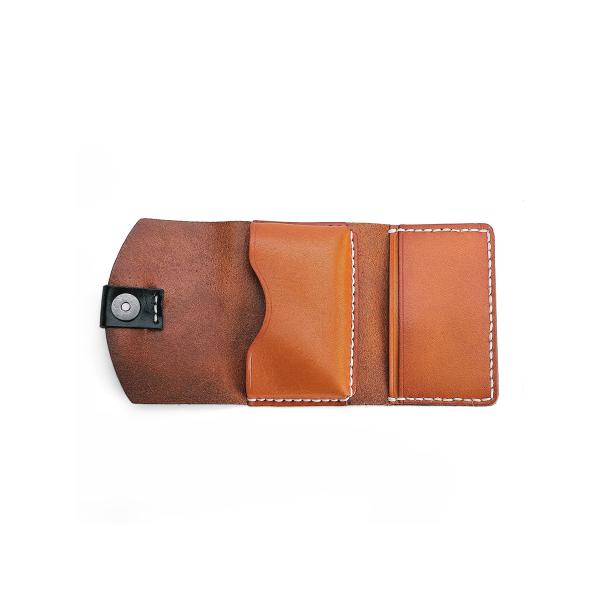 Vegetable Tanned Leather Short ID Card Holder for Cowhide Change Coin and Open Closure