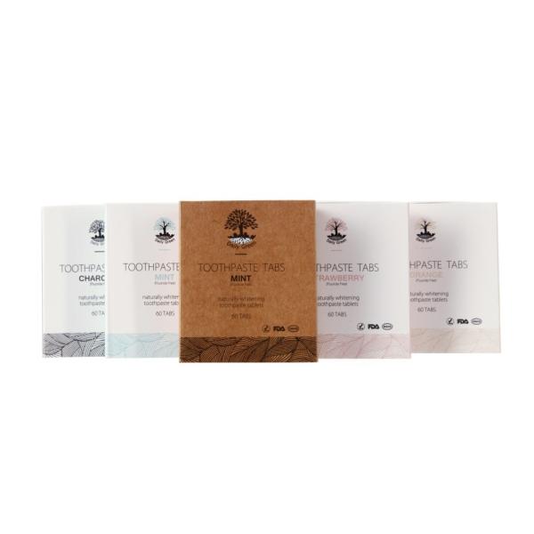 Recyclable Paper Box Pack Organic Fluoride Toothpaste Tablets 60 Pcs