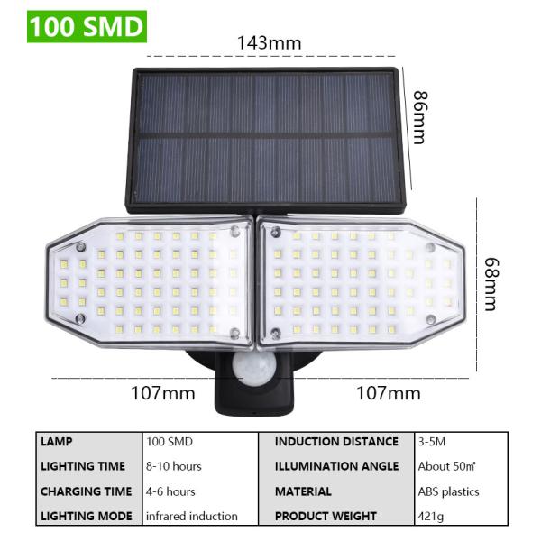 Dual Head Led Outdoor Wireless Solar Powered PIR Motion sensor Solar Garden Wall Light
