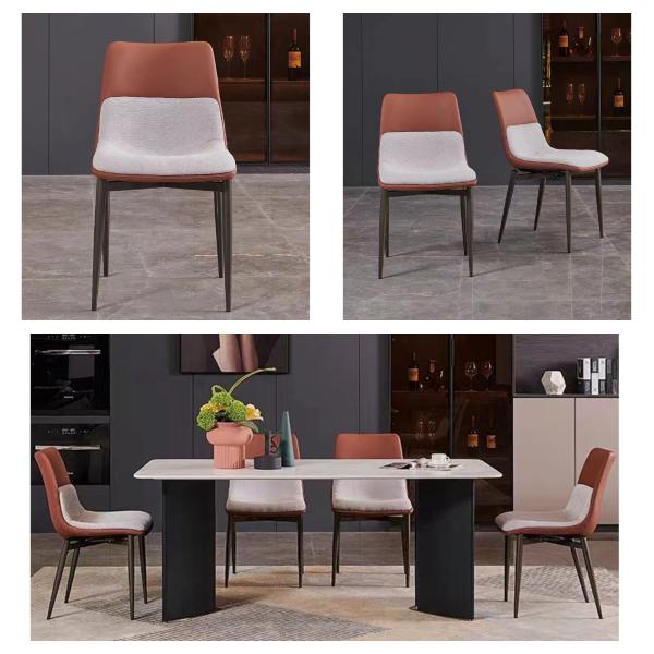 Mixed Brown Leather High Back Upholstered Dining Chairs Comfortable