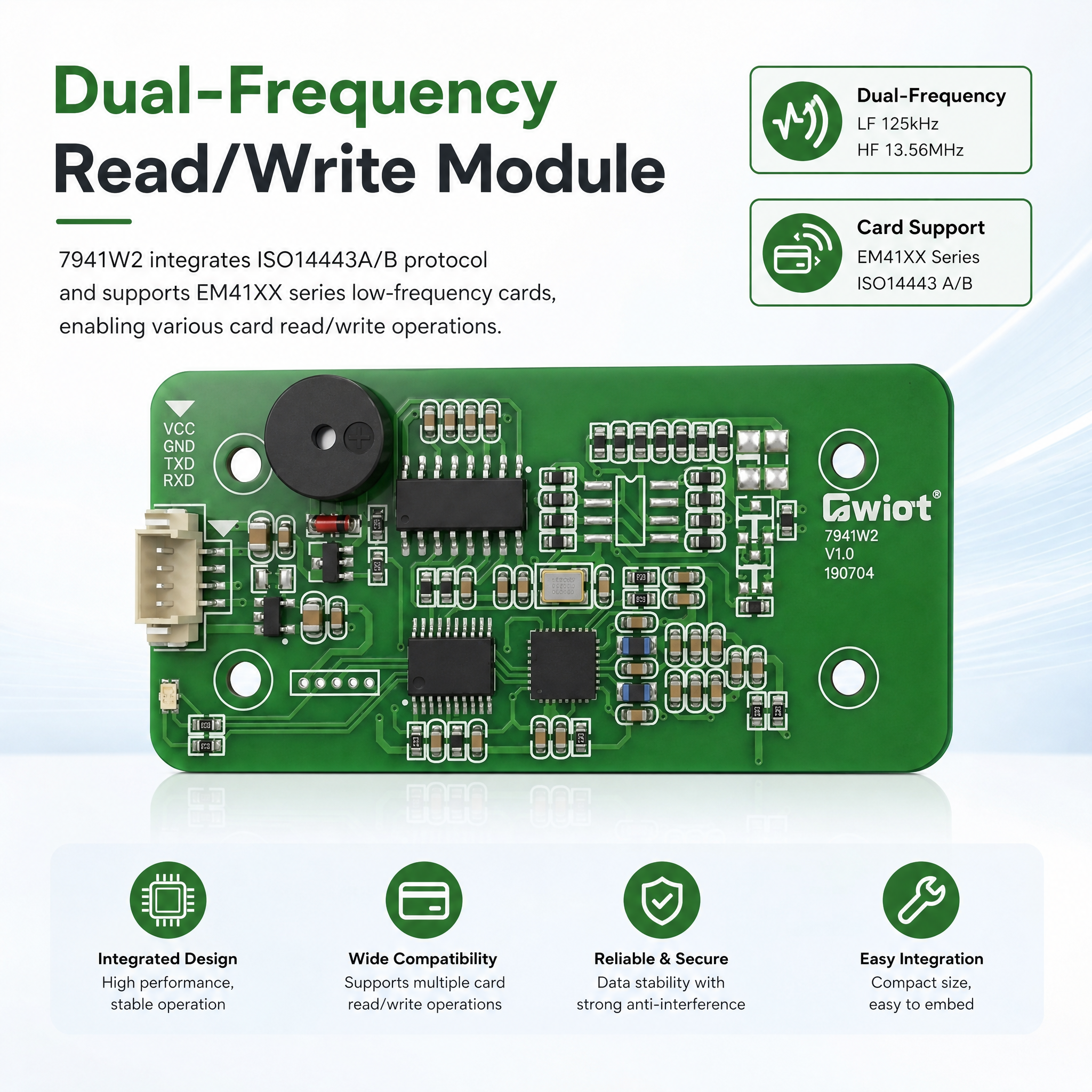 JP-7941W2 RFID Card Reader Module, 3.3‑5.5V Power Supply, Max 5cm Reading Distance