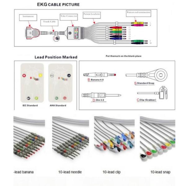 Biocare 5 Lead ECG Lead Cable Copper Conductor Material Medical Grade TPU Jacket