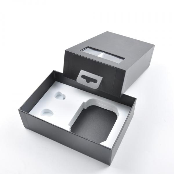Black Window Box Packaging / Earphone Cardboard Box With Window Lid