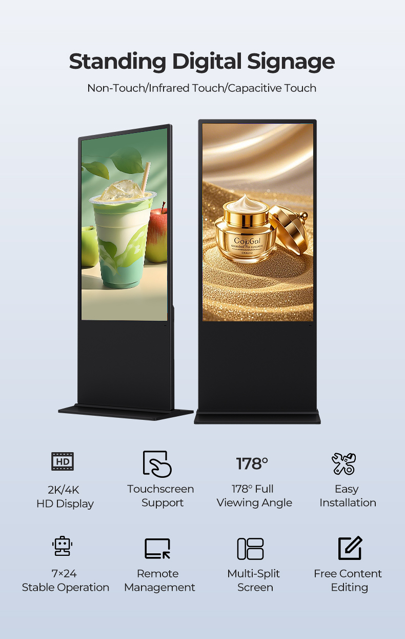 Android WiFi Connection Customized Floor Standing Digital Signage Text Graphics Display Function