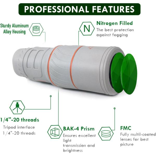 Unique 12X50 High Powered Monocular Scope For Smartphone Birding