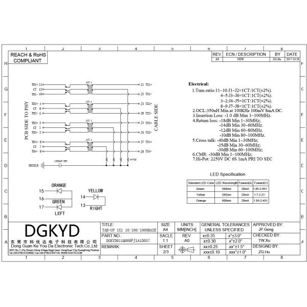 Height 11.3mm 12 Pins GIGABIT RJ45 MAGNETIC JACK MAGNETICS ACC. TO IEEE802.3af FOR PSE RJ45 female socket interface 6U Ethernet connector DGKYD811Q008