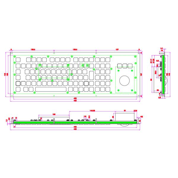 400 DPI 38.0mm Mechanical Trackball Panel Mount Keyboard