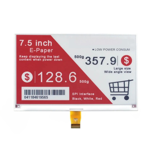 7.5 Inch E Paper Display 800*480 Resolution 24pin Low Power E Ink Display Screen
