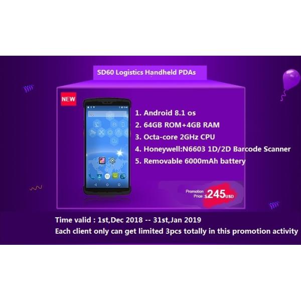 Android 8.1 os Handheld PDA Devices with 64GB ROM+4GB RAM ,Octa-core 2GHz CPU