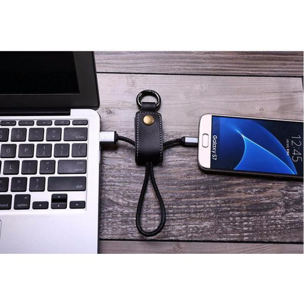 The creative leather key chain data line is suitable for Apple Android type-C mobile portable key buckle charging wire.