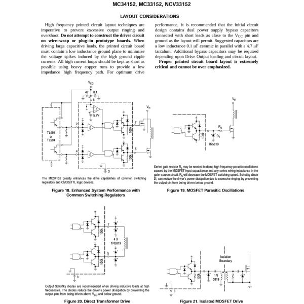 MC34152PG Dual MOSFET Driver 1.5A Peak Current 12V-18V Supply 50ns Rise/Fall DIP-8 -40°C to +85°C